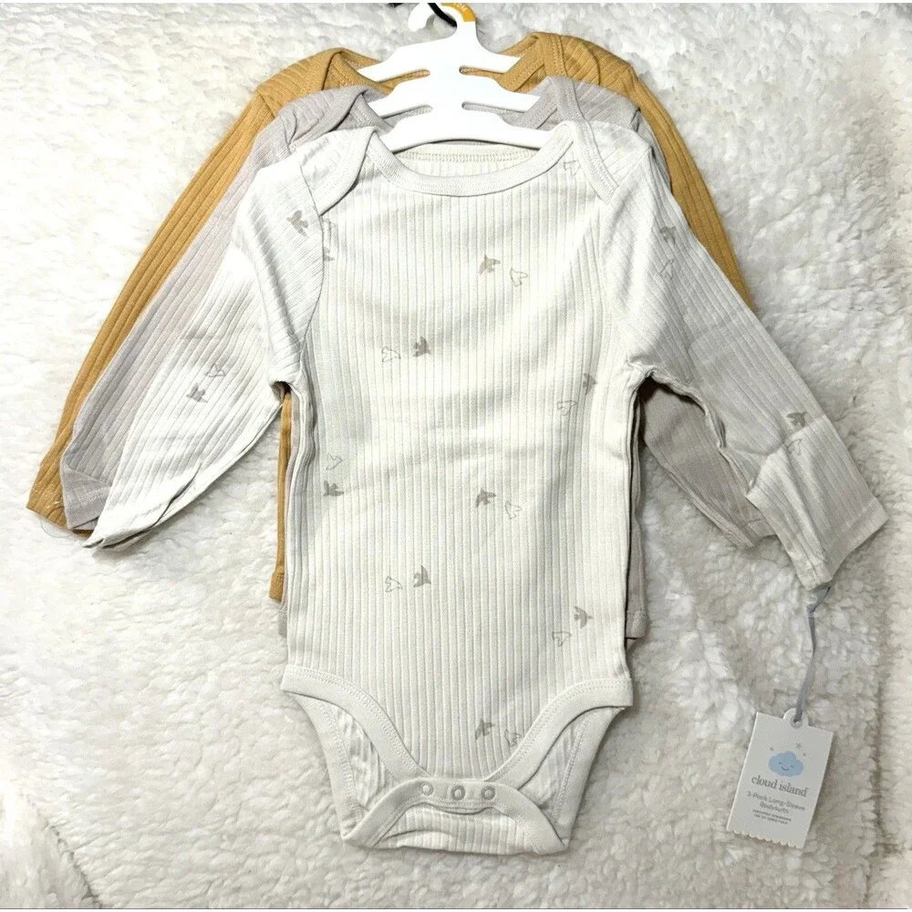 Cloud Island Baby Neutral 12 Months Long Sleeve Bodysuit 3pc Set Fall Colors NWT
